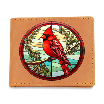 Christmas Red Cardinal Stained Glass Design 032 - Leather Wallet