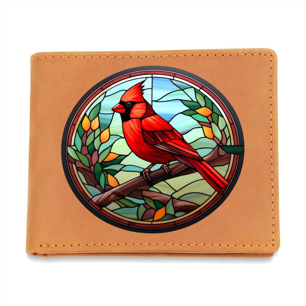Christmas Red Cardinal Stained Glass Design 028 - Leather Wallet