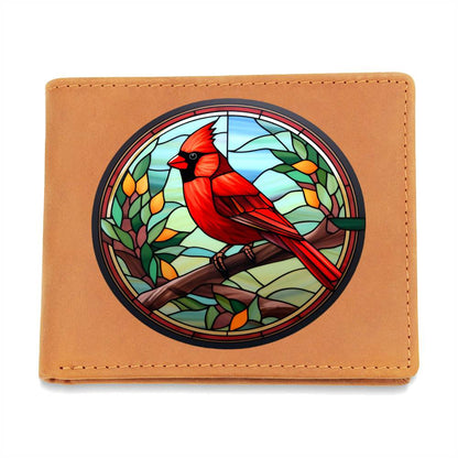 Christmas Red Cardinal Stained Glass Design 028 - Leather Wallet