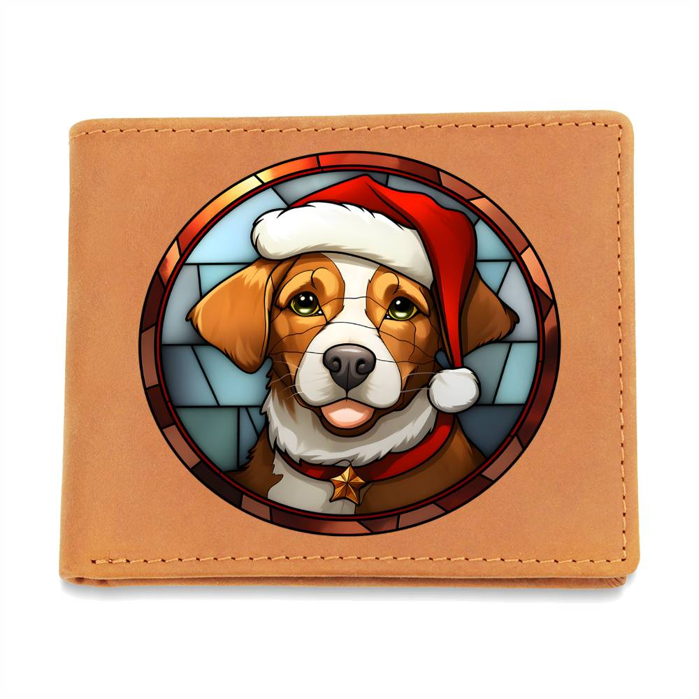 Dog Stained Glass Christmas Design 005 - Leather Wallet