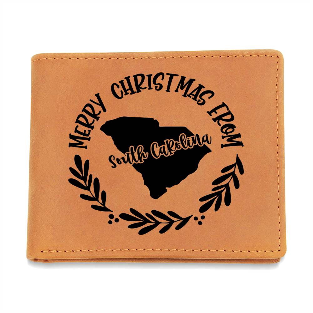 Merry Christmas From South Carolina - Leather Wallet