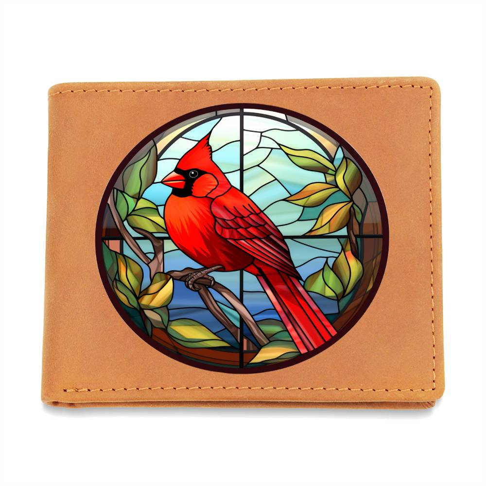Christmas Red Cardinal Stained Glass Design 002 - Leather Wallet