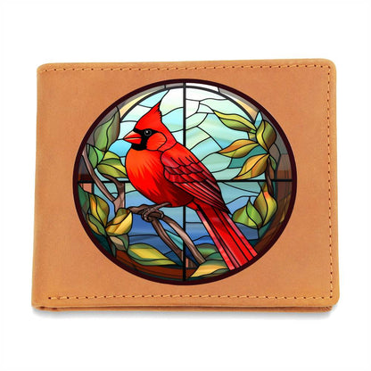Christmas Red Cardinal Stained Glass Design 002 - Leather Wallet