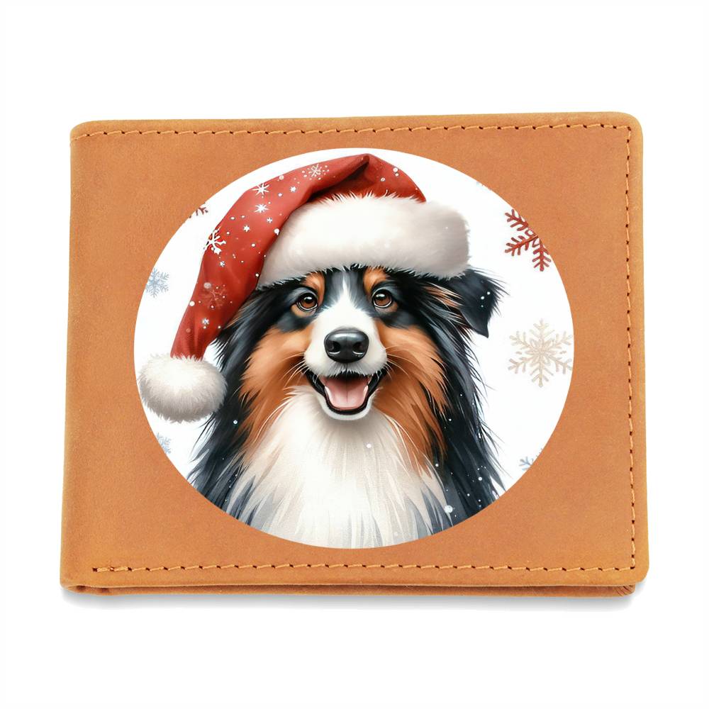 Christmas Dog - Miniature American Shepherd - Leather Wallet