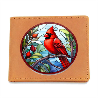 Christmas Red Cardinal Stained Glass Design 004 - Leather Wallet