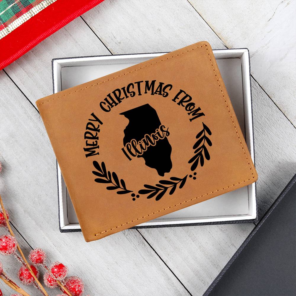 Merry Christmas From Illinois - Leather Wallet