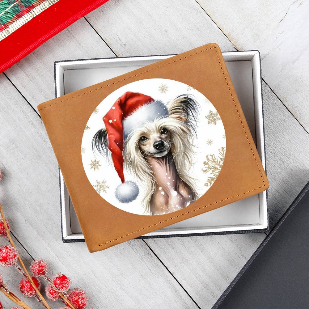 Christmas Dog - Chinese Crested - Leather Wallet