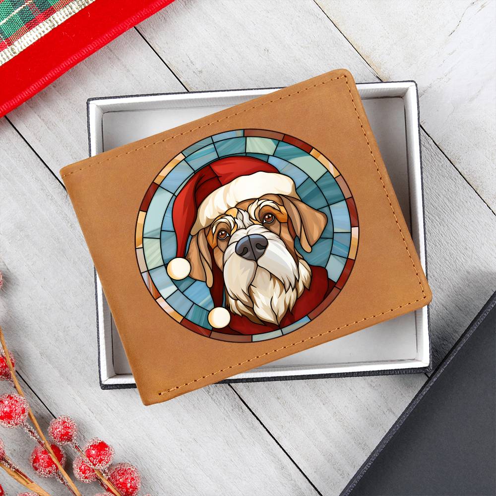 Dog Stained Glass Christmas Design 006 - Leather Wallet