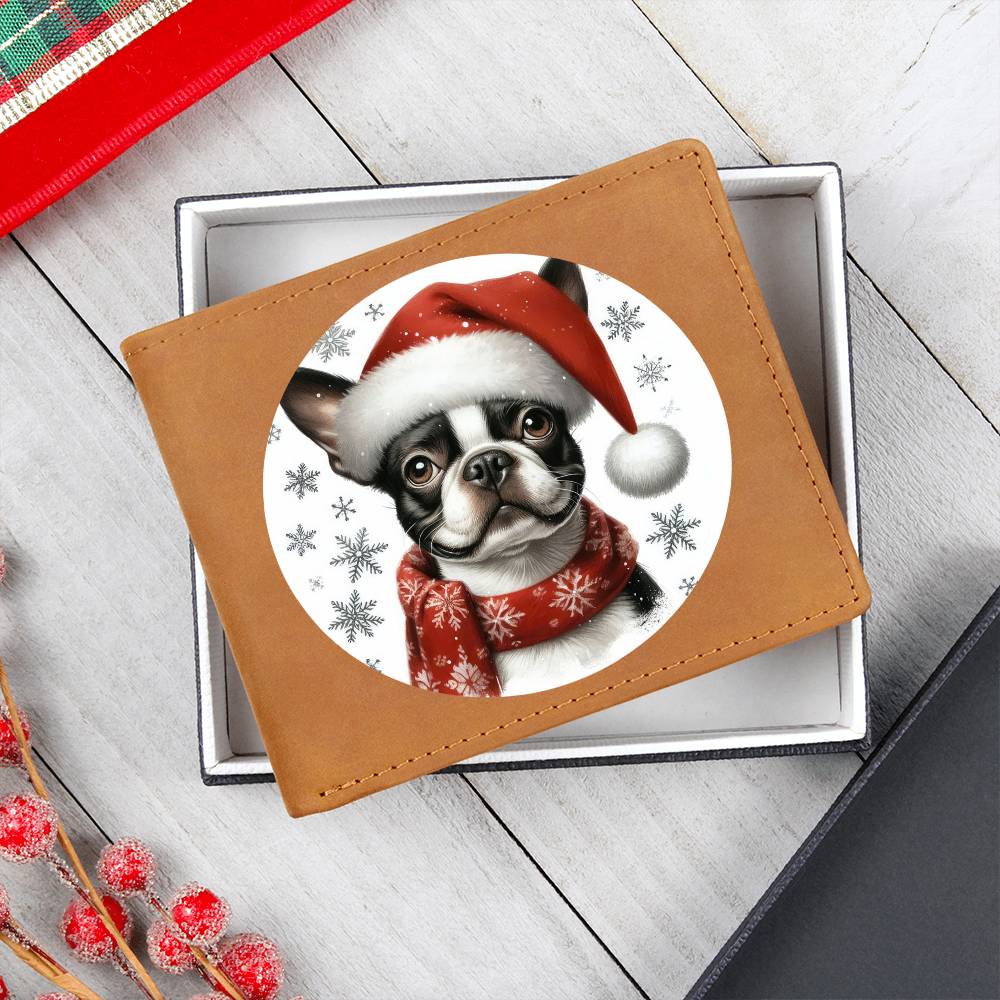 Christmas Dog - Boston Terrier - Leather Wallet
