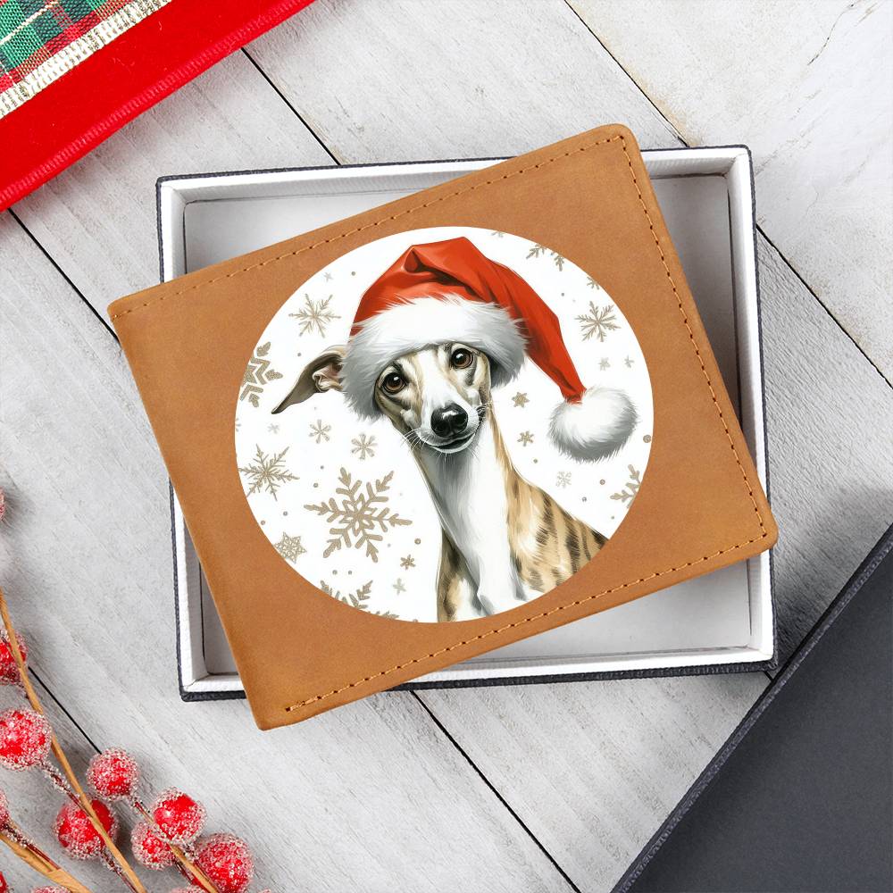 Christmas Dog - Whippet - Leather Wallet