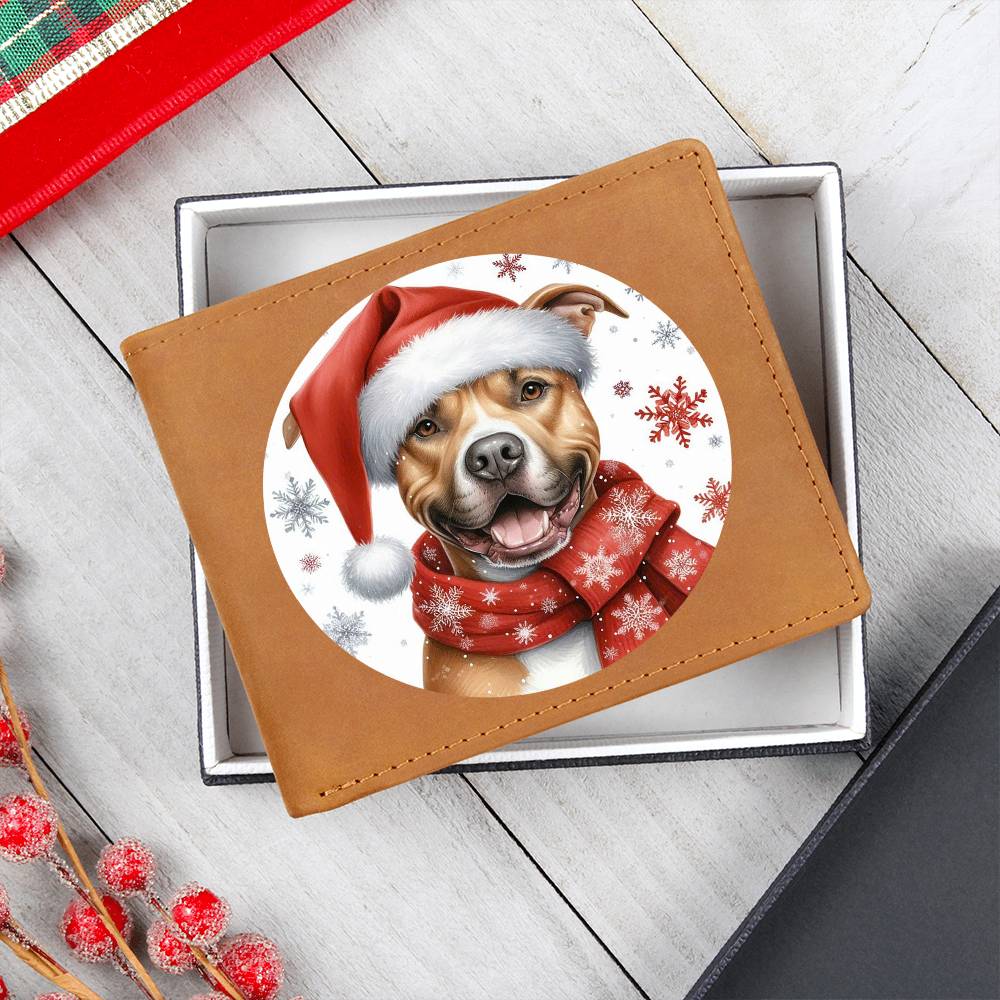 Christmas Dog - American Pit Bull Terrier - Leather Wallet