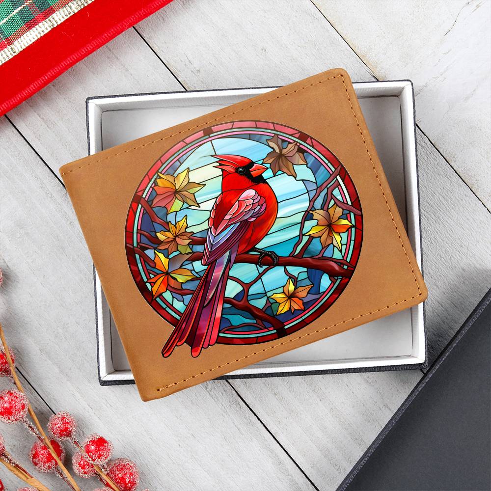 Christmas Red Cardinal Stained Glass Design 030 - Leather Wallet