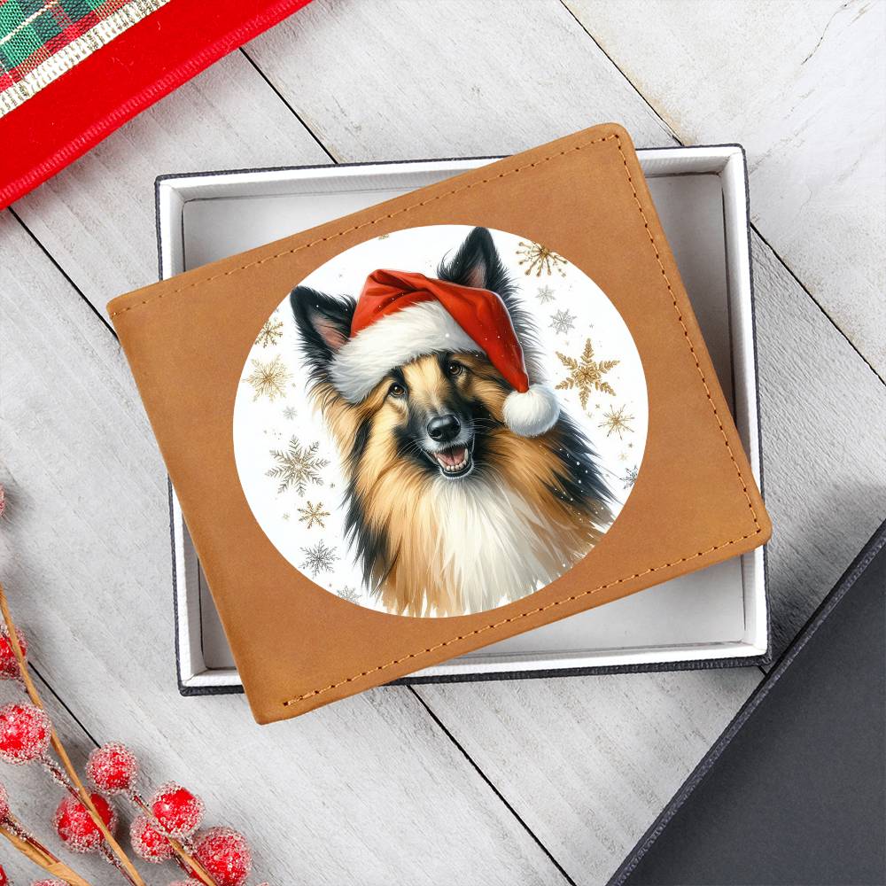 Christmas Dog - Belgian Sheepdog - Leather Wallet