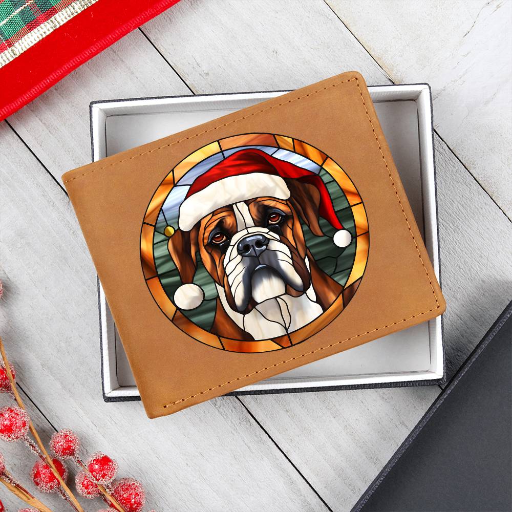 Dog Stained Glass Christmas Design 022 - Leather Wallet