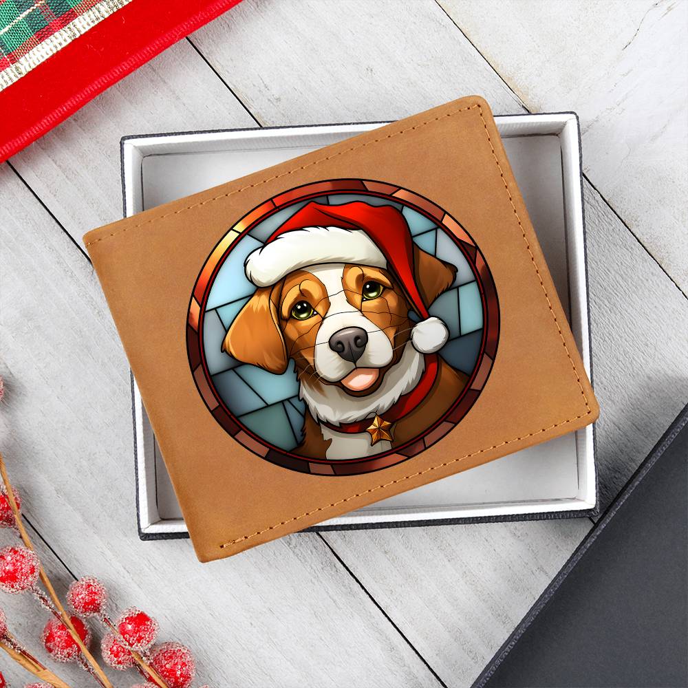 Dog Stained Glass Christmas Design 005 - Leather Wallet