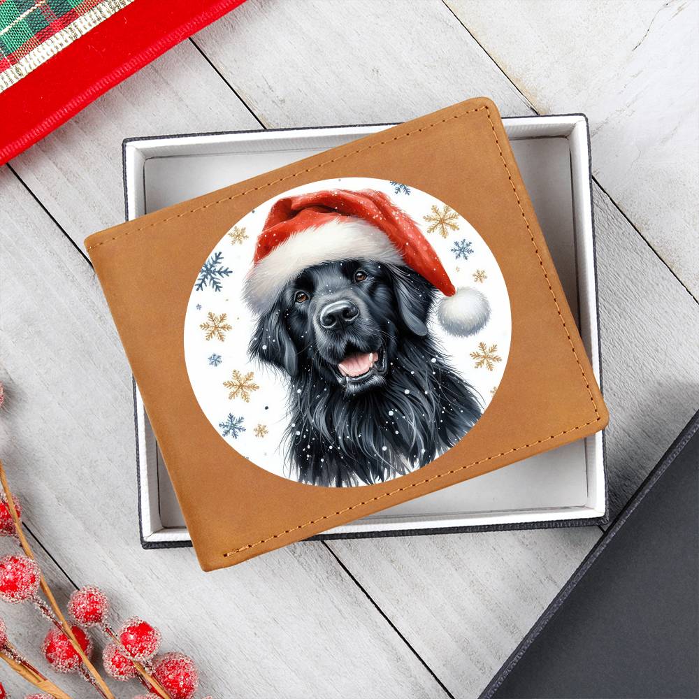 Christmas Dog - Flat-Coated Retriever - Leather Wallet