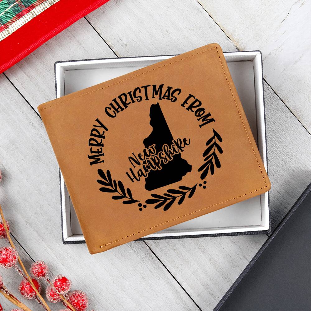 Merry Christmas From New Hampshire - Leather Wallet