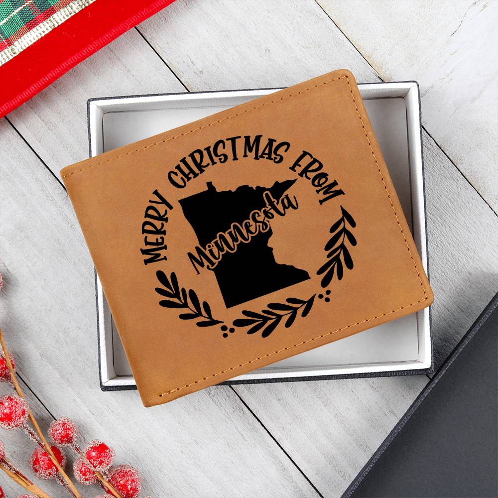 Merry Christmas From Minnesota - Leather Wallet