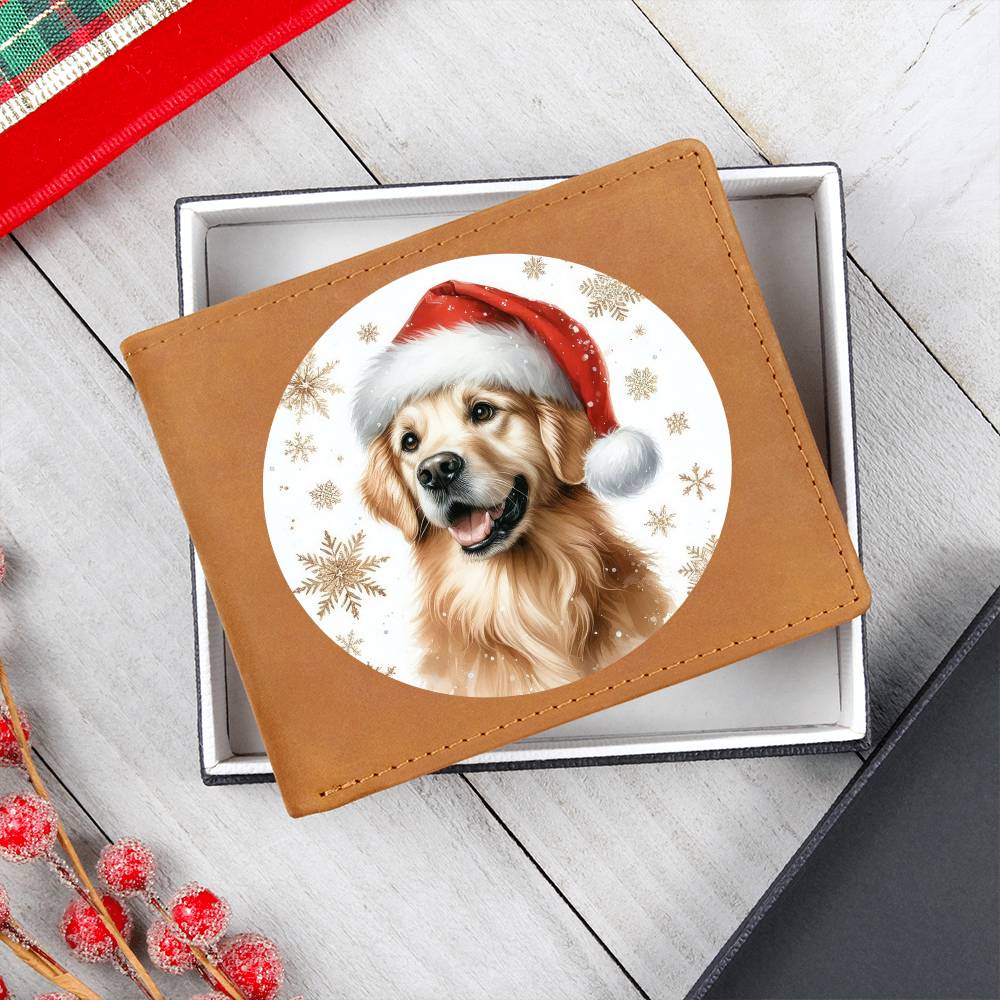 Christmas Dog - Golden Retriever - Leather Wallet