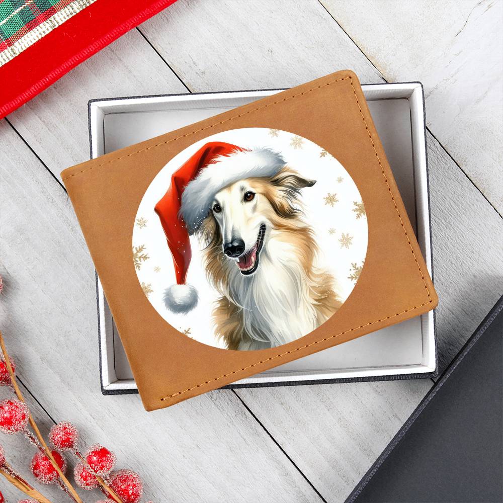 Christmas Dog - Borzoi - Leather Wallet
