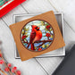 Christmas Red Cardinal Stained Glass Design 007 - Leather Wallet