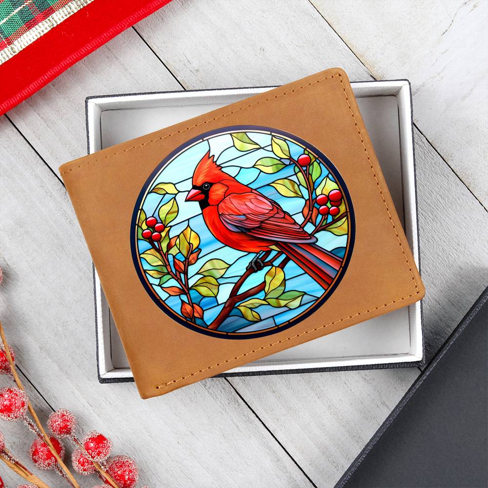 Christmas Red Cardinal Stained Glass Design 029 - Leather Wallet