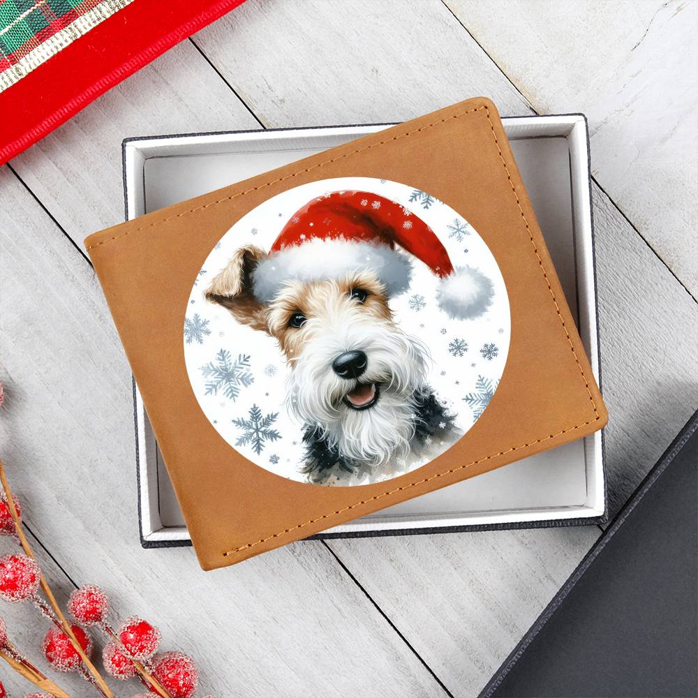 Christmas Dog - Wire Fox Terrier - Leather Wallet