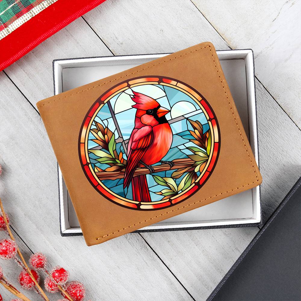 Christmas Red Cardinal Stained Glass Design 018 - Leather Wallet