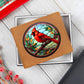 Christmas Red Cardinal Stained Glass Design 028 - Leather Wallet
