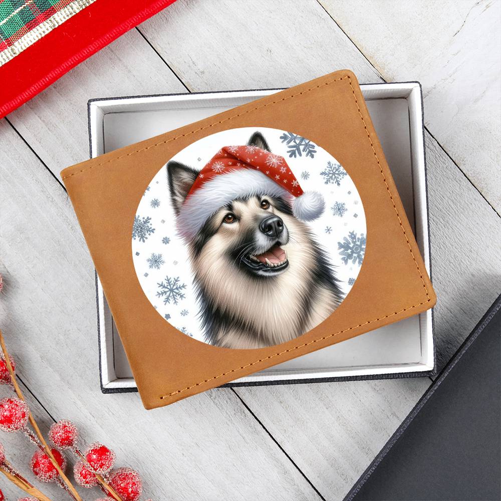 Christmas Dog - Norwegian Elkhound - Leather Wallet