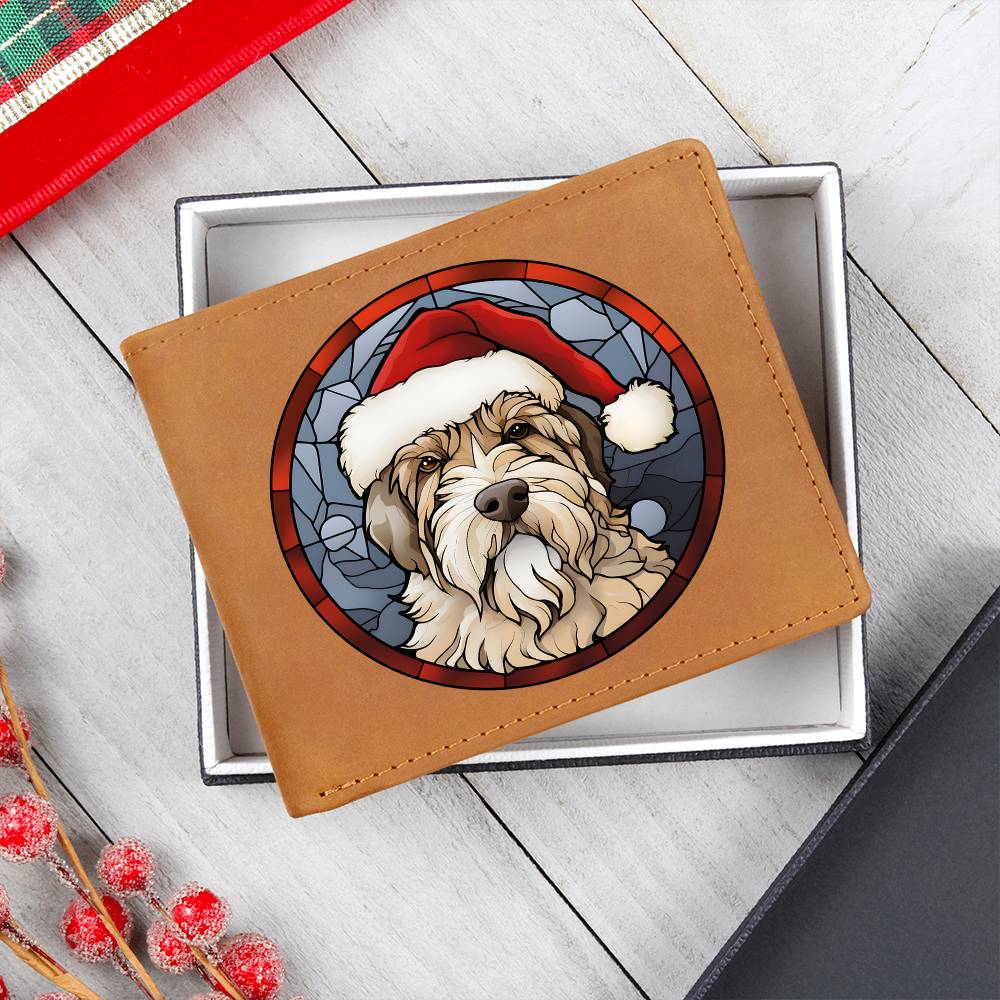Dog Stained Glass Christmas Design 014 - Leather Wallet