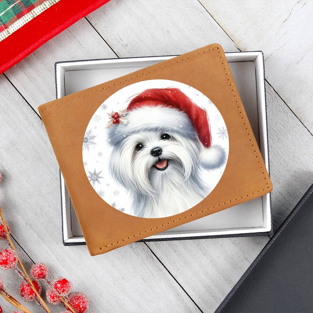 Christmas Dog - Maltese - Leather Wallet