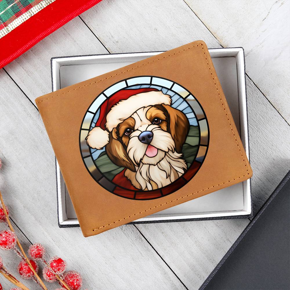 Dog Stained Glass Christmas Design 032 - Leather Wallet