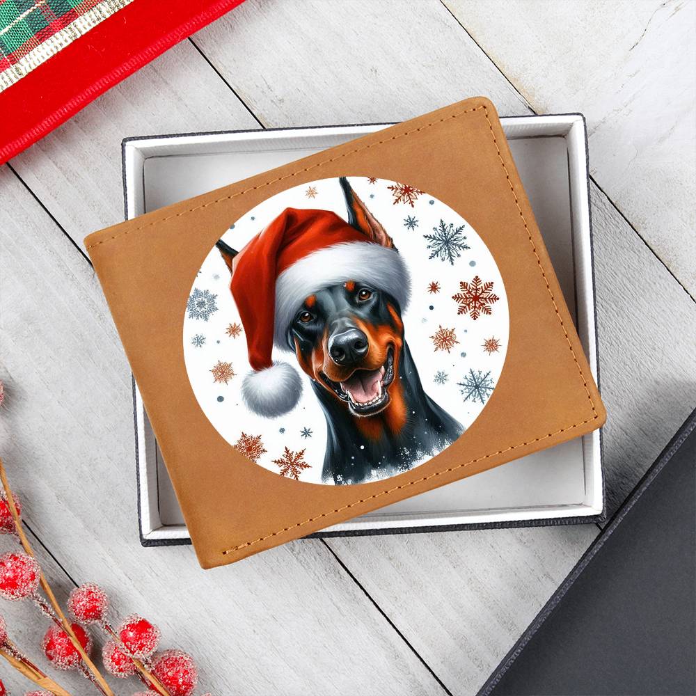 Christmas Dog - Doberman Pinscher - Leather Wallet