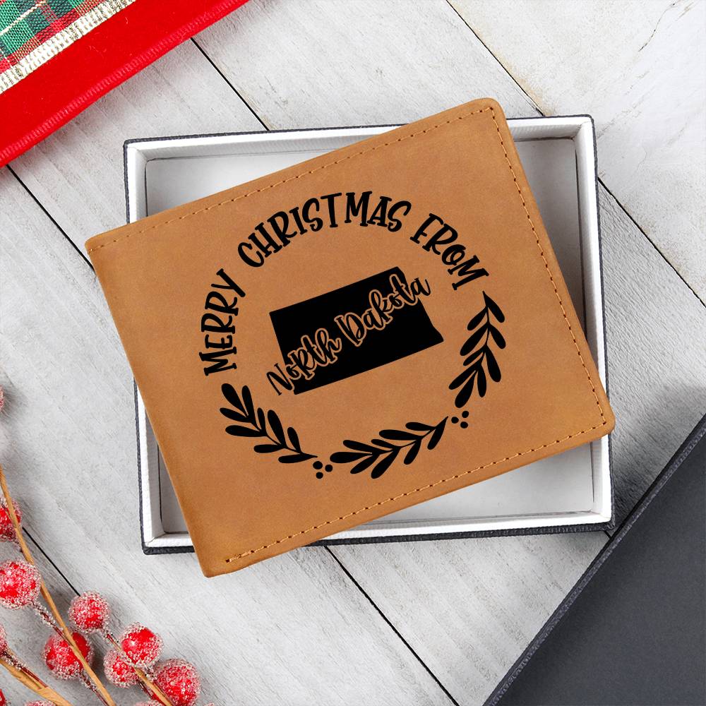 Merry Christmas From North Dakota - Leather Wallet
