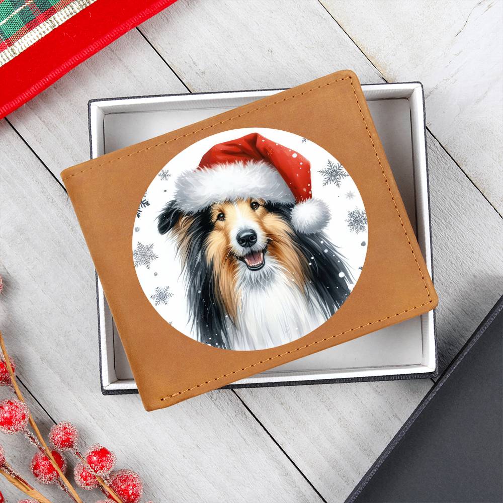 Christmas Dog - Bearded Collie - Leather Wallet