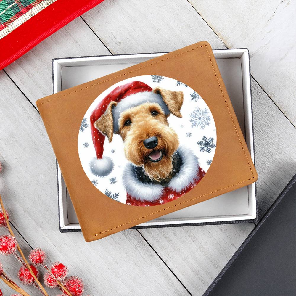 Christmas Dog - Airedale Terrier - Leather Wallet