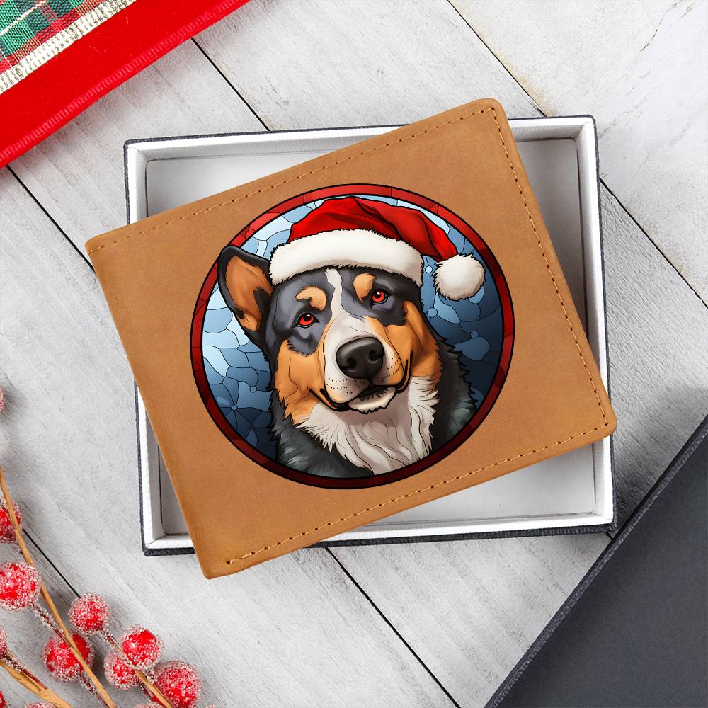 Dog Stained Glass Christmas Design 007 - Leather Wallet