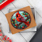 Christmas Red Cardinal Stained Glass Design 035 - Leather Wallet