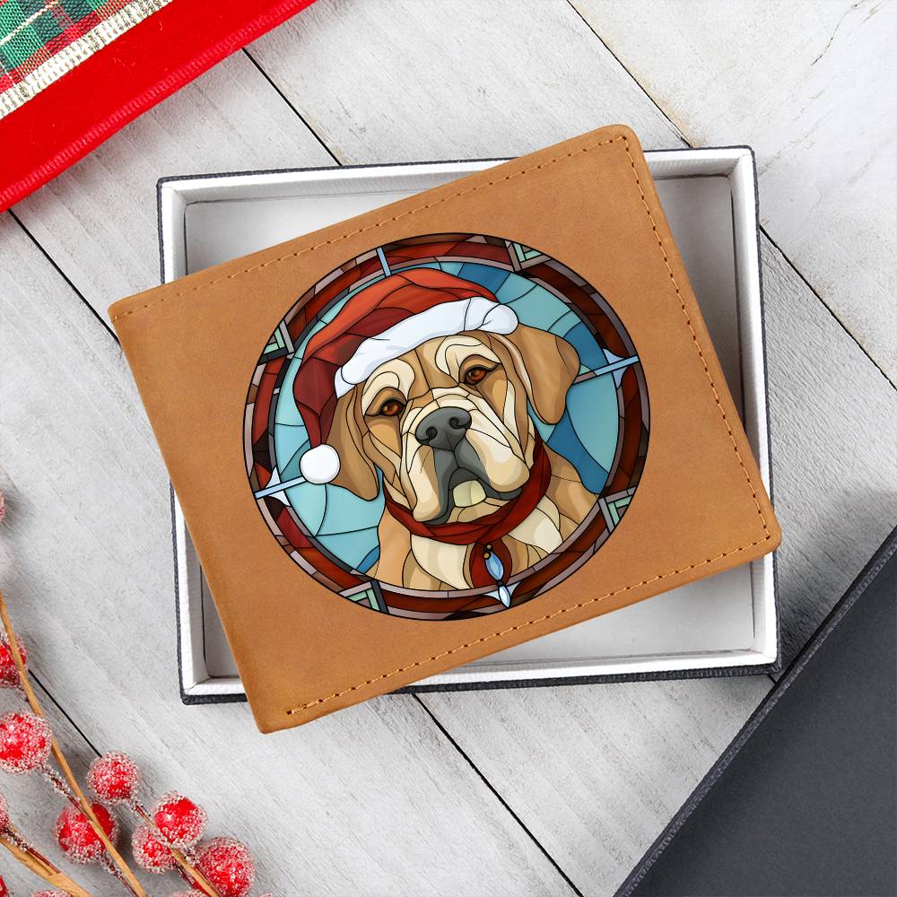 Dog Stained Glass Christmas Design 004 - Leather Wallet