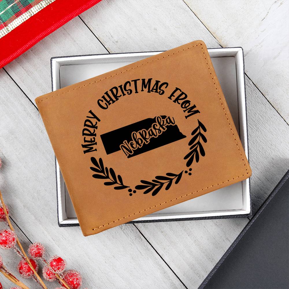 Merry Christmas From Nebraska - Leather Wallet