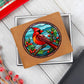 Christmas Red Cardinal Stained Glass Design 016 - Leather Wallet