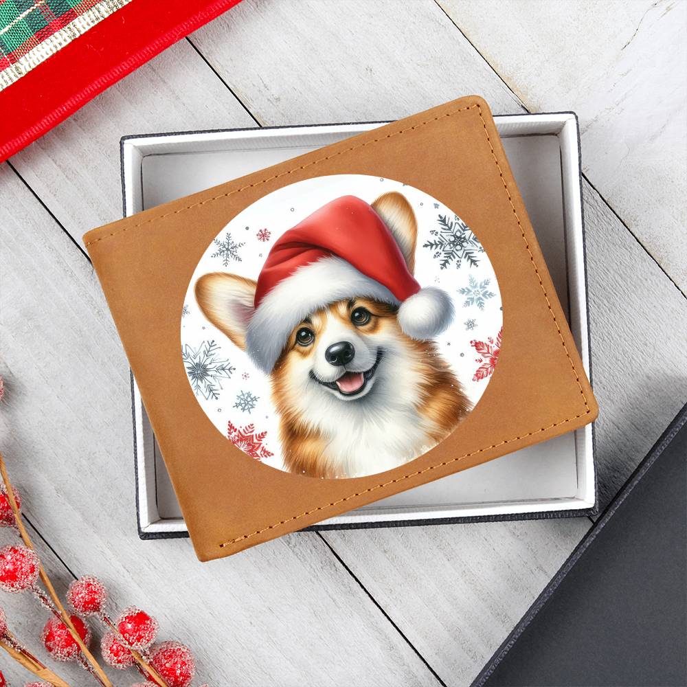 Christmas Dog - Pembroke Welsh Corgi  - Leather Wallet