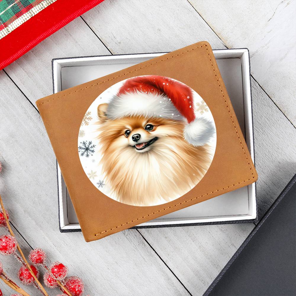 Christmas Dog - Pomeranian - Leather Wallet