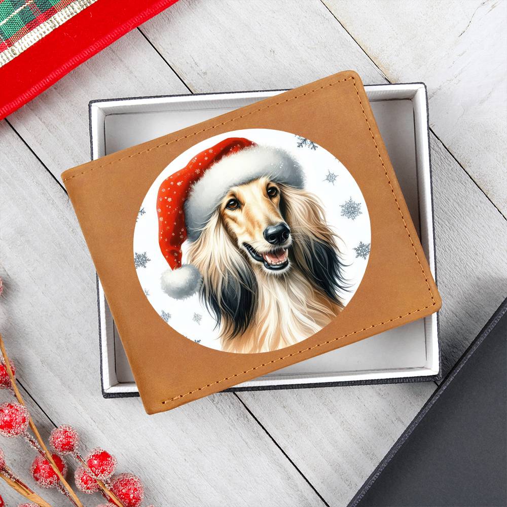 Christmas Dog - Afghan Hound - Leather Wallet