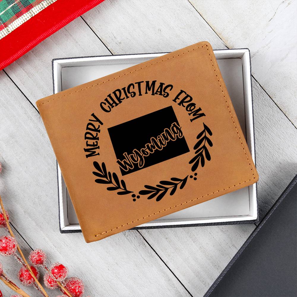 Merry Christmas From Wyoming - Leather Wallet