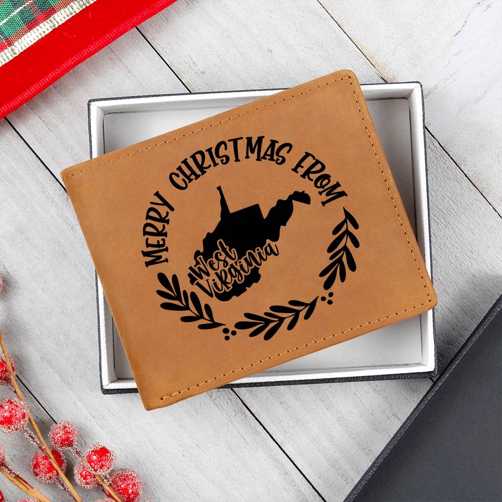 Merry Christmas From West Virginia - Leather Wallet