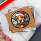 Dog Stained Glass Christmas Design 012 - Leather Wallet