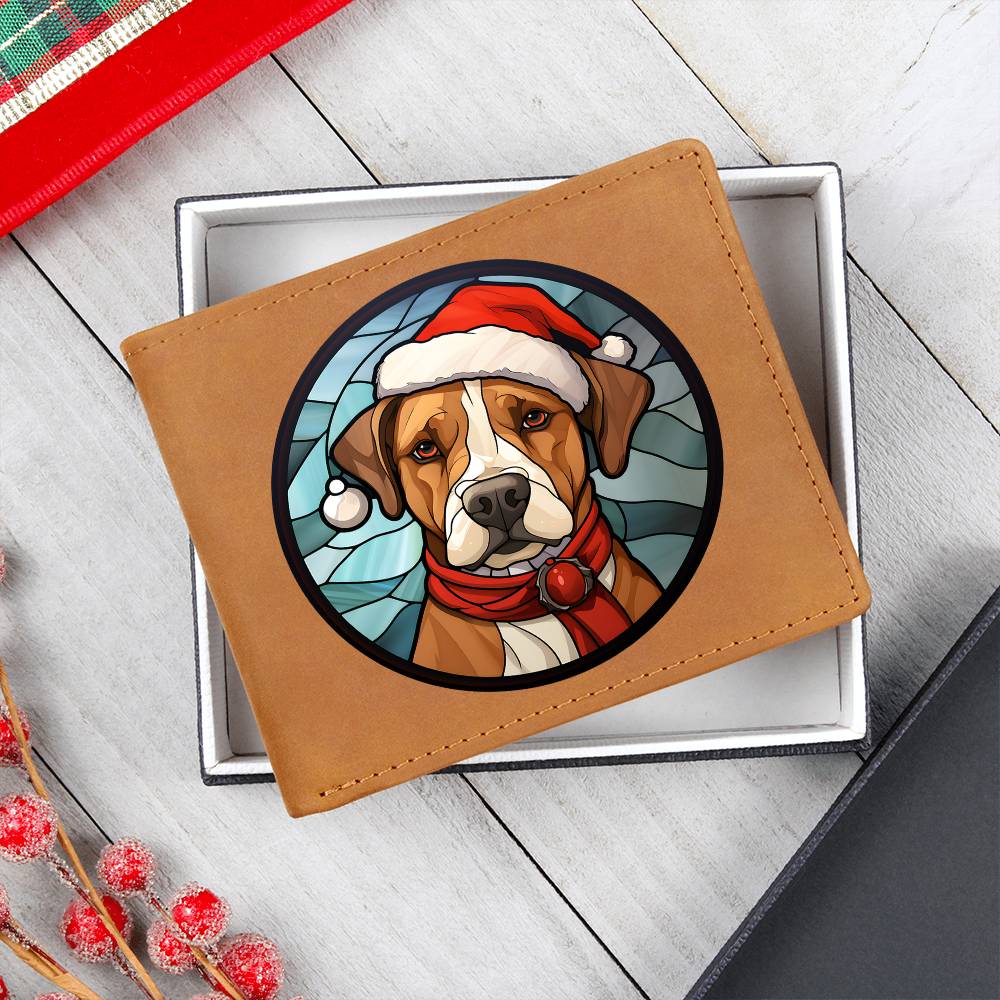 Dog Stained Glass Christmas Design 012 - Leather Wallet