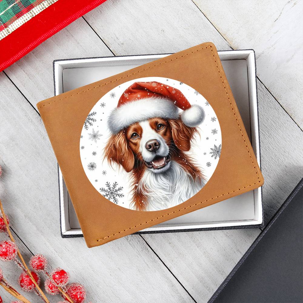 Christmas Dog - Brittany - Leather Wallet